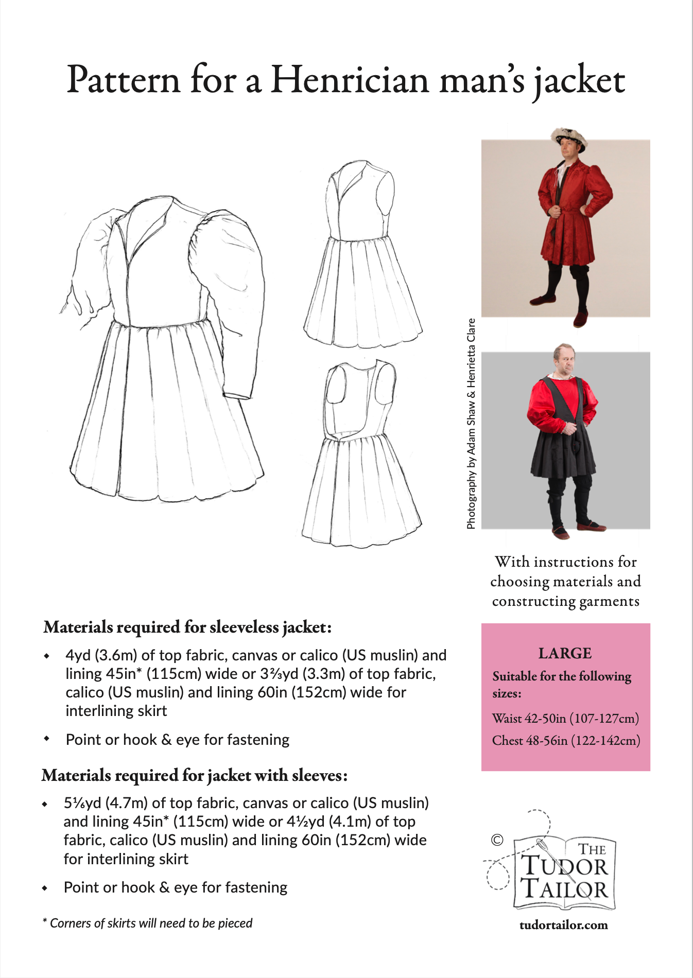 Updated! Pattern for Henrician man's jacket with variations