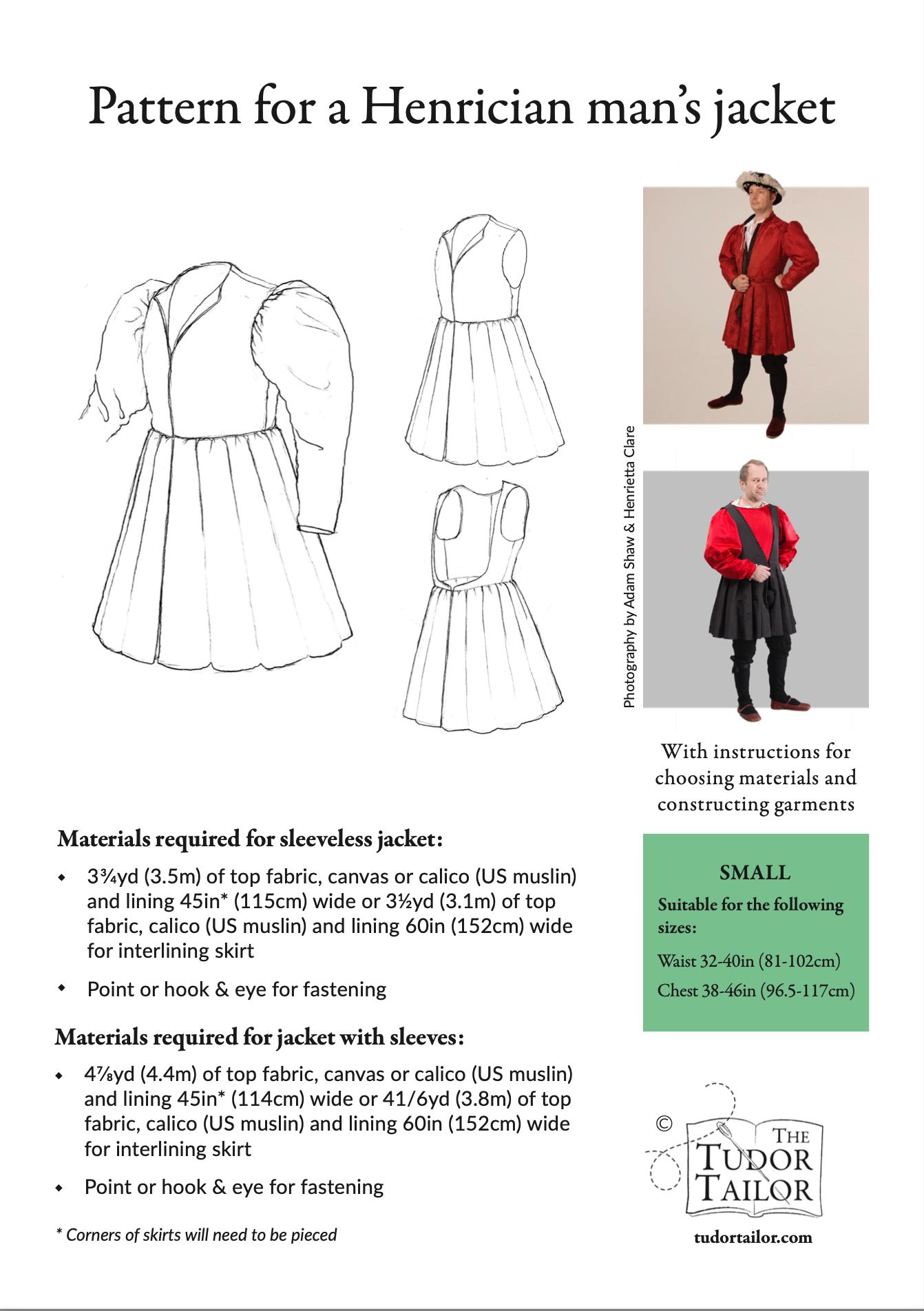 Updated! Pattern for Henrician man's jacket with variations