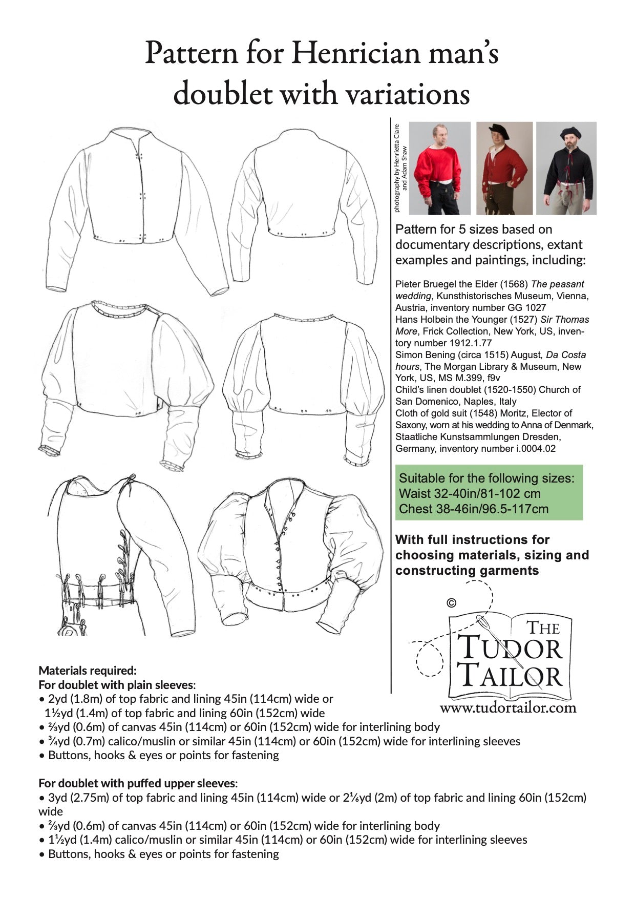 Pattern for Henrician man's doublet with variations – The Tudor Tailor