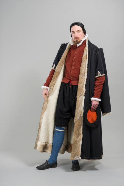Finished garment - Man's long wool fur-lined gown as featured in The Typical Tudor