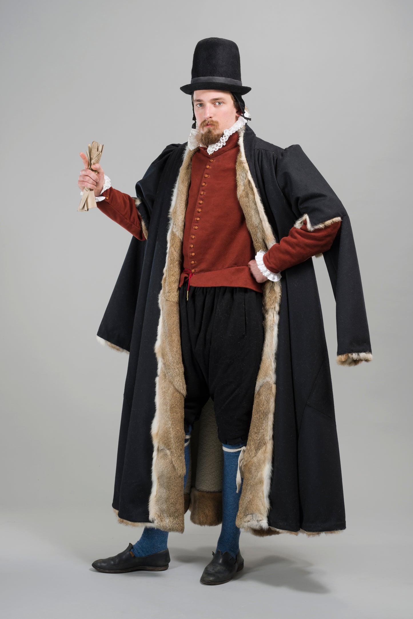 Finished garment - Man's long wool fur-lined gown as featured in The Typical Tudor