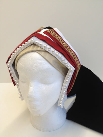 Finished Garments - Tudor woman's bonnet, paste and frontlet EX DISPLAY