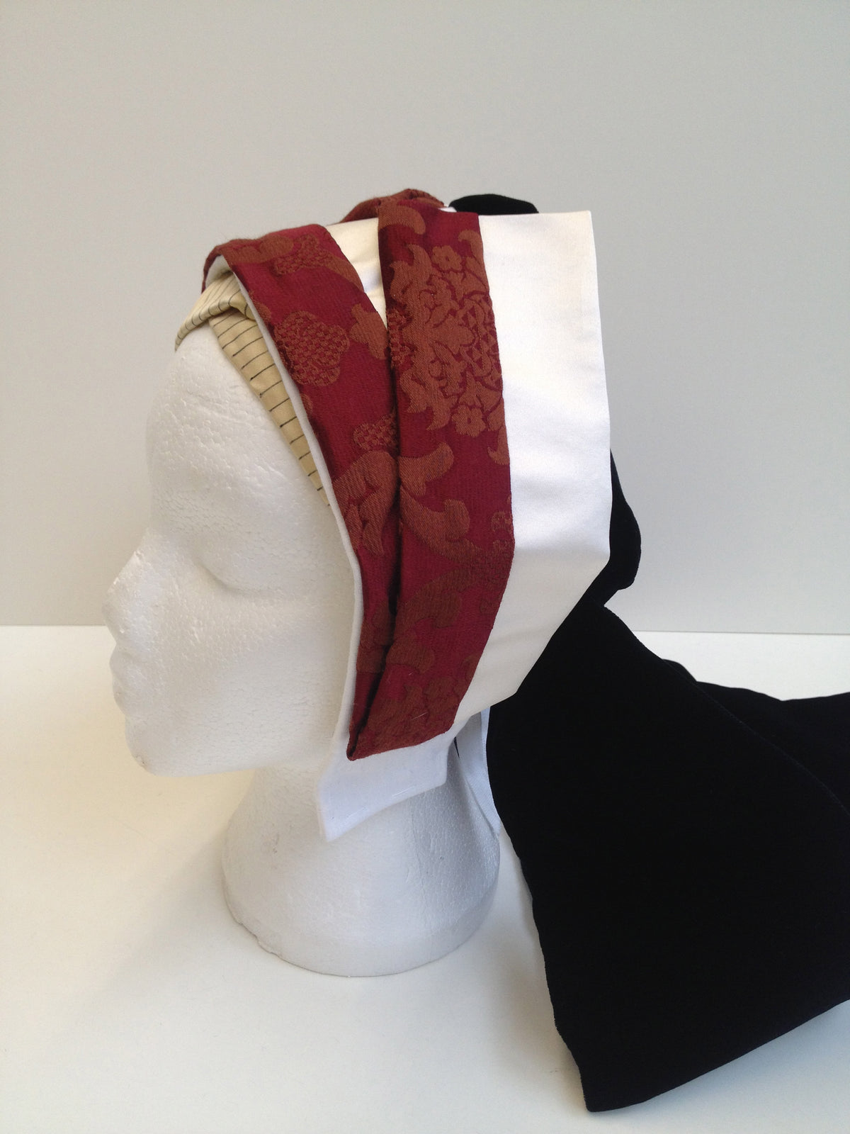 Finished Garments - Tudor woman's bonnet, paste and frontlet EX DISPLAY