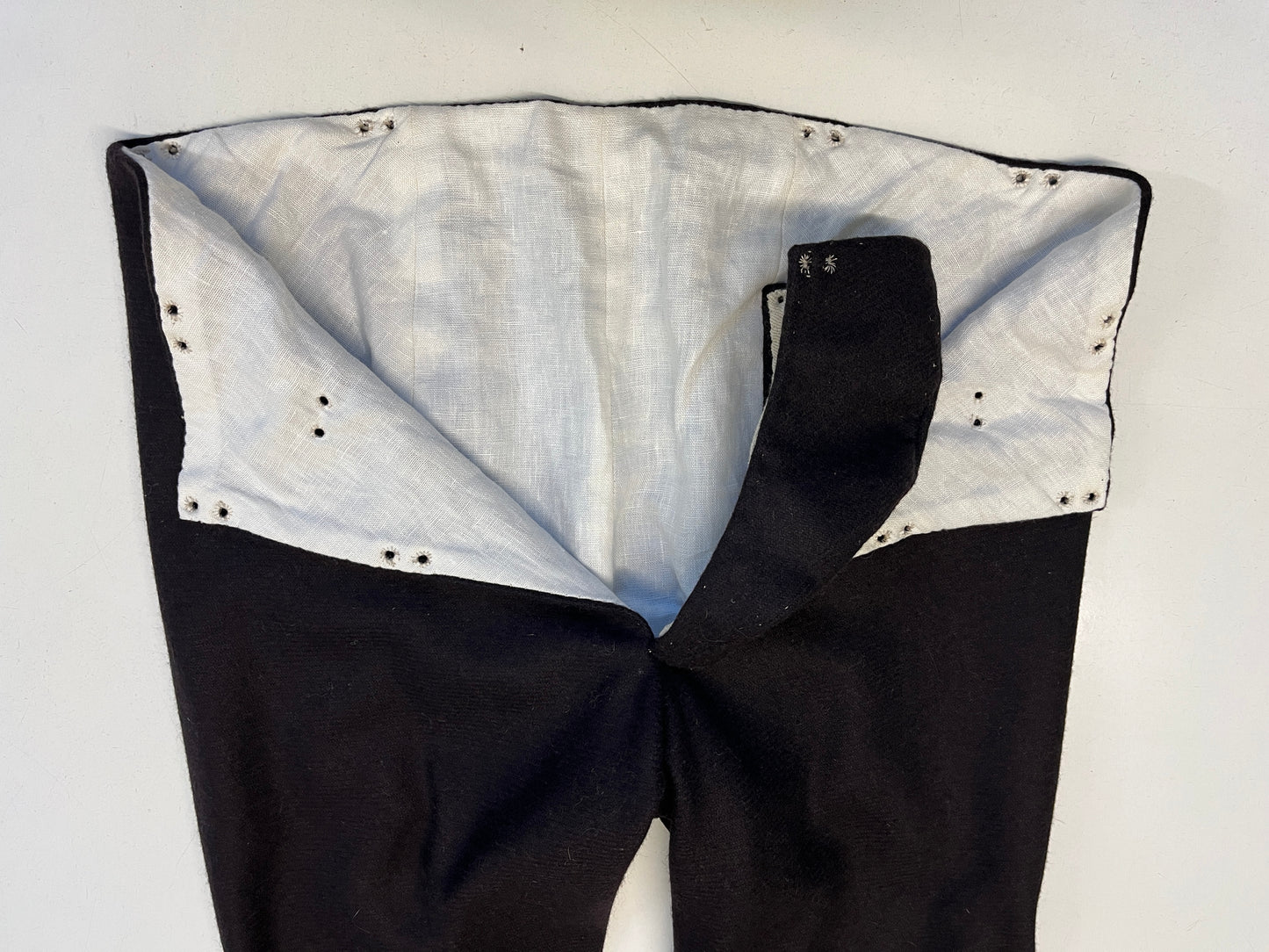 Finished garment - Man's sixteenth century full length bias cut hose as featured in The Typical Tudor