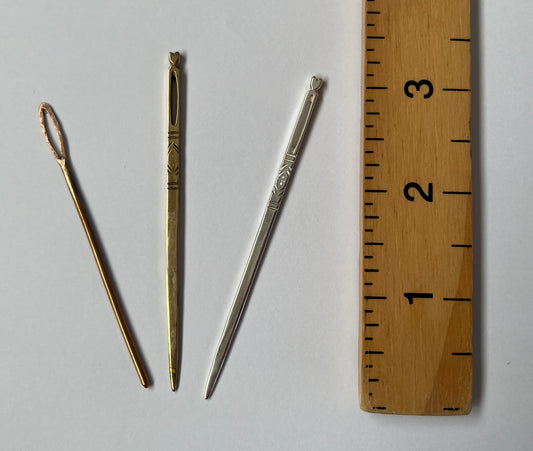 Tudor style embellished bodkin in solid silver, brass or bronze for lacing and finishing knitted garments for reenactment