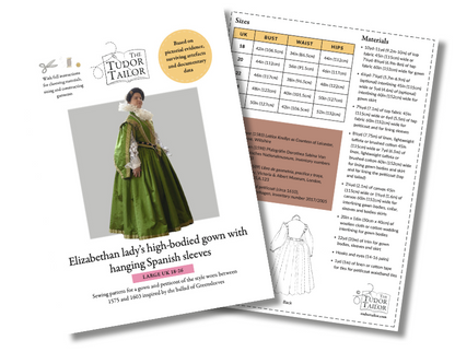 Pattern for Elizabethan Lady's high-bodied gown with hanging Spanish sleeves