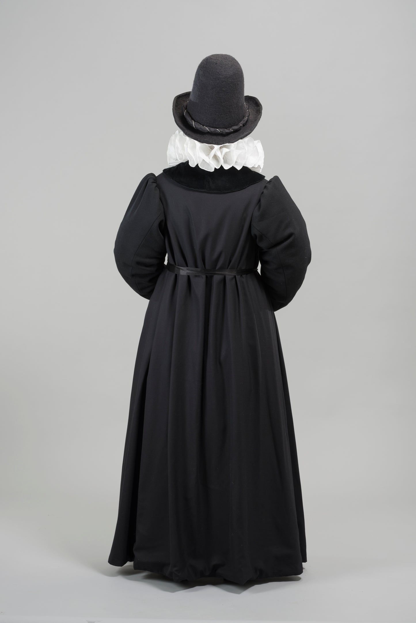Finished garment - Tudor woman's black worsted gown as featured in The Typical Tudor