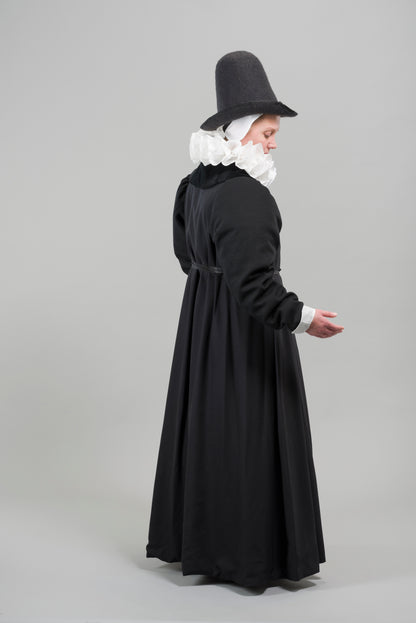 Finished garment - Tudor woman's black worsted gown as featured in The Typical Tudor
