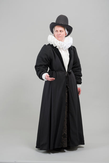 Finished garment - Tudor woman's black worsted gown as featured in The Typical Tudor