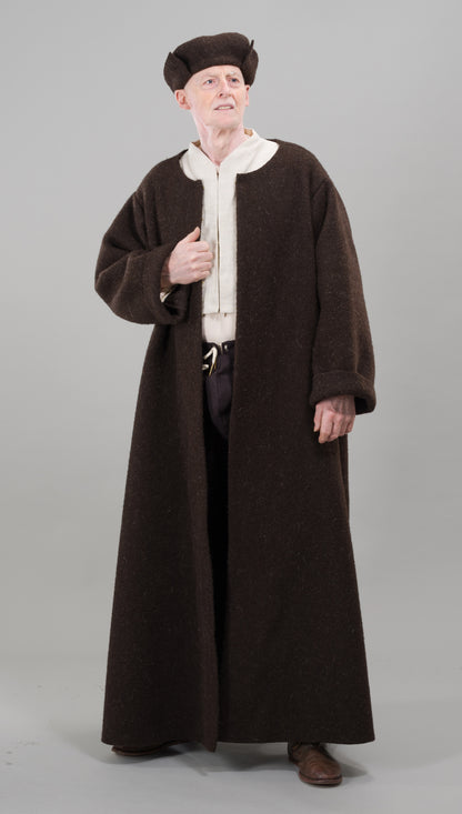 Finished garment - Man's long wool freize gown as featured in The Typical Tudor