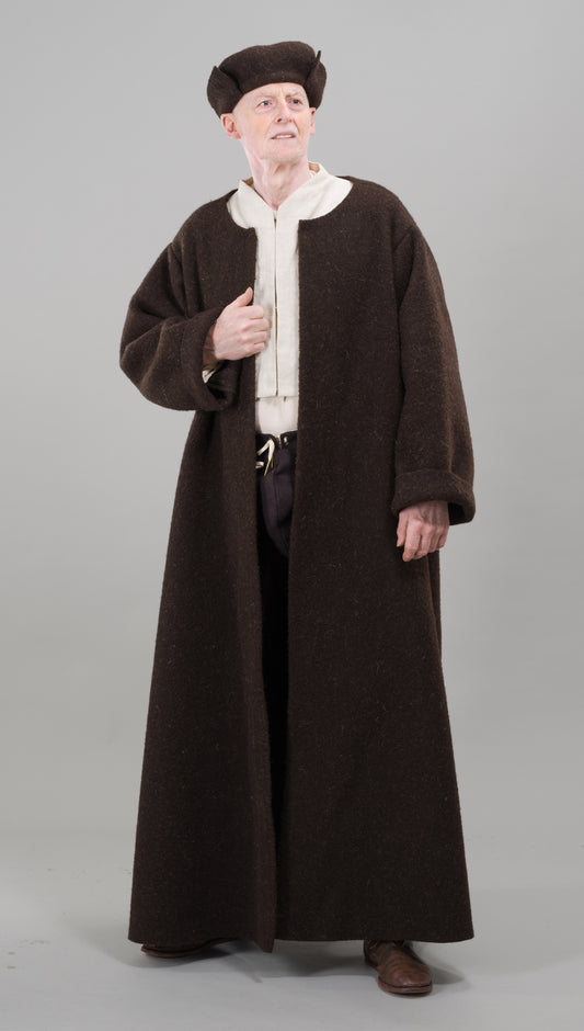 Finished garment - Man's long wool freize gown as featured in The Typical Tudor
