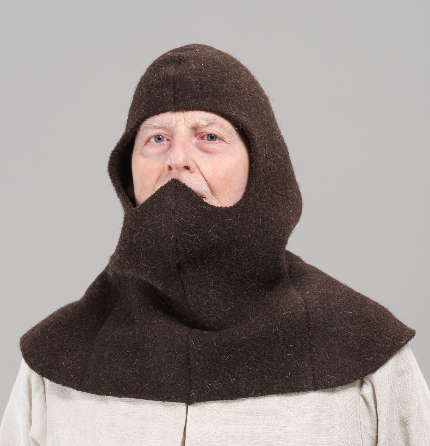 Finished garment - Frieze husbandman's hood as featured in The Typical Tudor