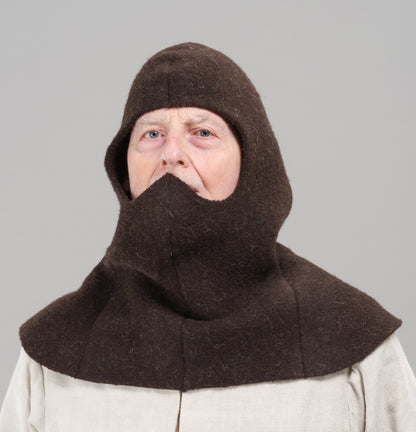 Finished garment - Frieze husbandman's hood as featured in The Typical Tudor