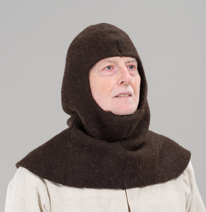 Finished garment - Frieze husbandman's hood as featured in The Typical Tudor
