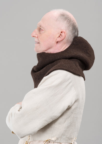 Finished garment - Frieze husbandman's hood as featured in The Typical Tudor