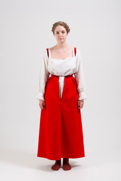 Finished costume - Crimson velvet gown, silver silk damask kirtle with jewelled neckline and matching sleeves (Copy)