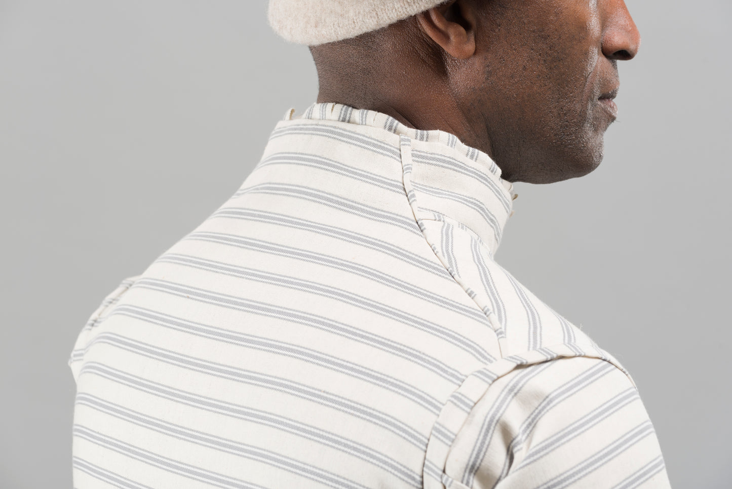 Finished garment - Man's mid-century striped canvas doublet as featured in The Typical Tudor