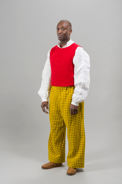 Finished garments - Sailor's ensemble with grey russet cassock, red petticoat and yellow checked slops