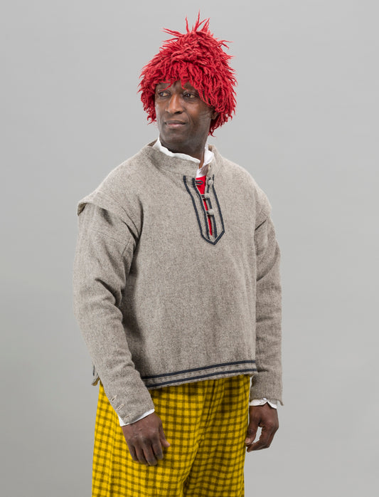 Finished garments - Sailor's ensemble with grey russet cassock, red petticoat and yellow checked slops