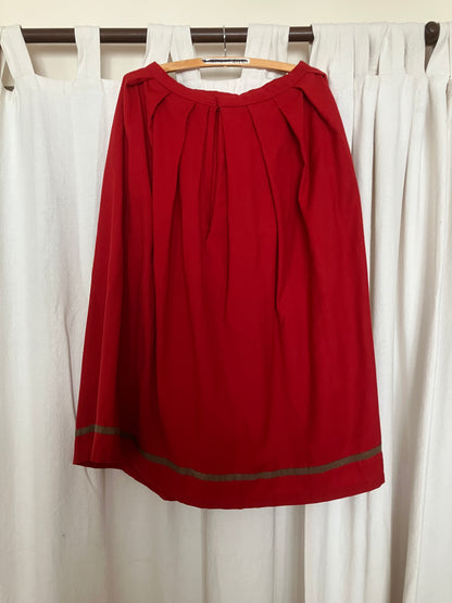 Finished garment - Tudor woman's red worsted petticoat skirt with wool tape guard