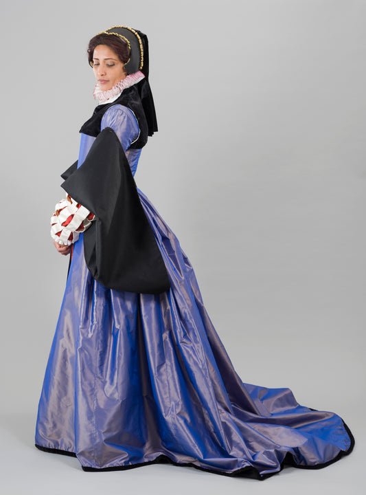 Finished garment - Violet 'changeable' silk taffeta French gown as featured in The Typical Tudor
