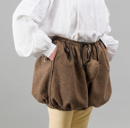 Finished garment - Man's mid-century russet wool round hose as featured in The Typical Tudor