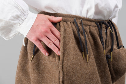 Finished garment - Man's mid-century russet wool round hose as featured in The Typical Tudor