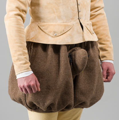 Finished garment - Man's mid-century russet wool round hose as featured in The Typical Tudor