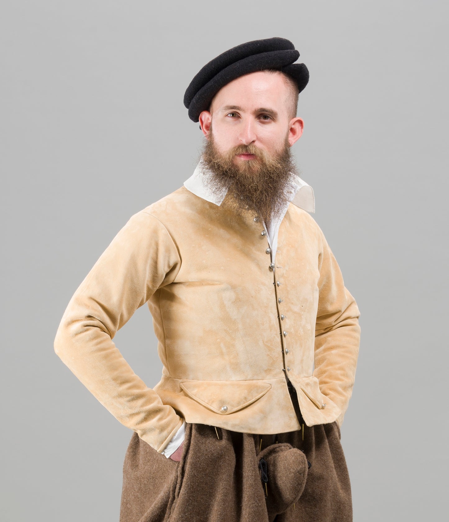 Finished garment - Man's mid-century leather doublet as featured in The Typical Tudor