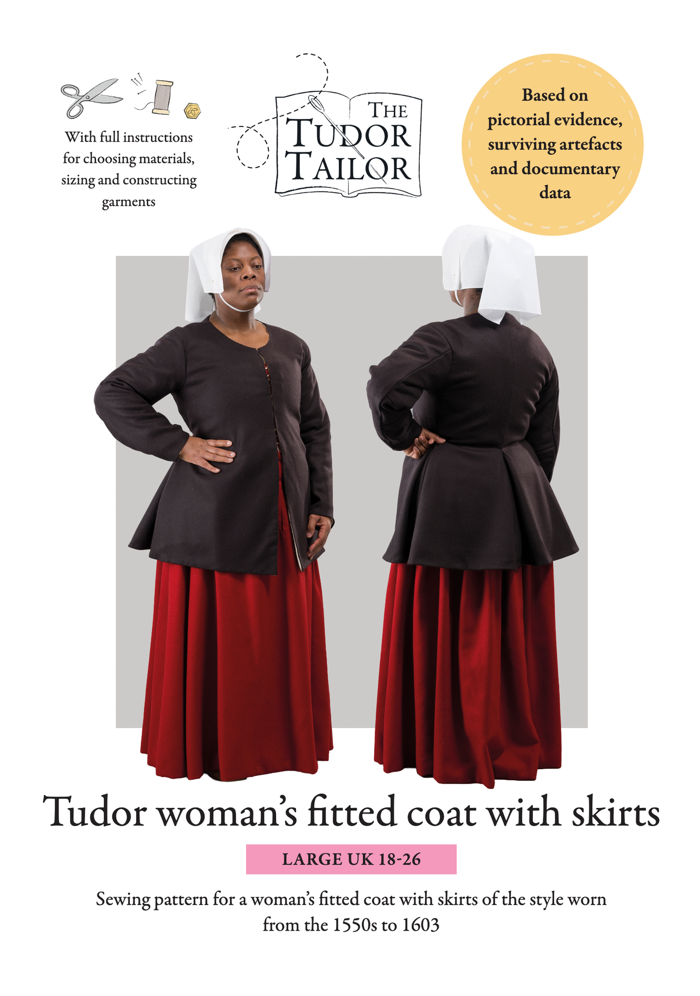 Pattern for Tudor woman's fitted coat with skirts