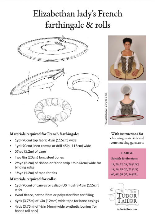 Pattern for Elizabethan lady's French farthingale & rolls, nowadays called a drum or wheel farthingale