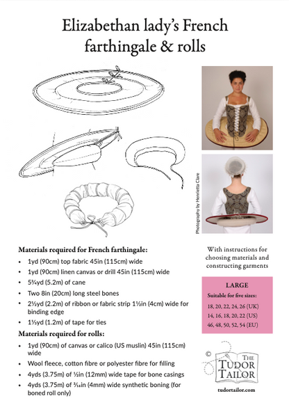 Pattern for Elizabethan lady's French farthingale & rolls, nowadays called a drum or wheel farthingale