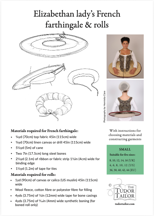 Pattern for Elizabethan lady's French farthingale & rolls, nowadays called a drum or wheel farthingale