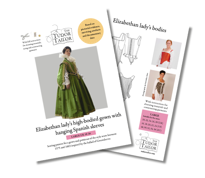 Combined offer: pattern for Elizabethan Lady's high-bodied gown PLUS pattern for Elizabethan lady's bodies with variations