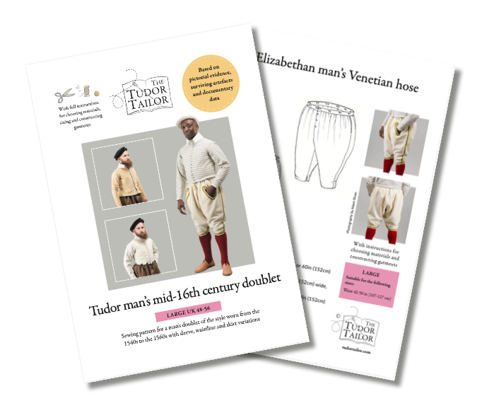 Combined offer: Pattern for man's mid-16th century doublets with variations PLUS pattern for Pattern for Elizabethan man's Venetian hose