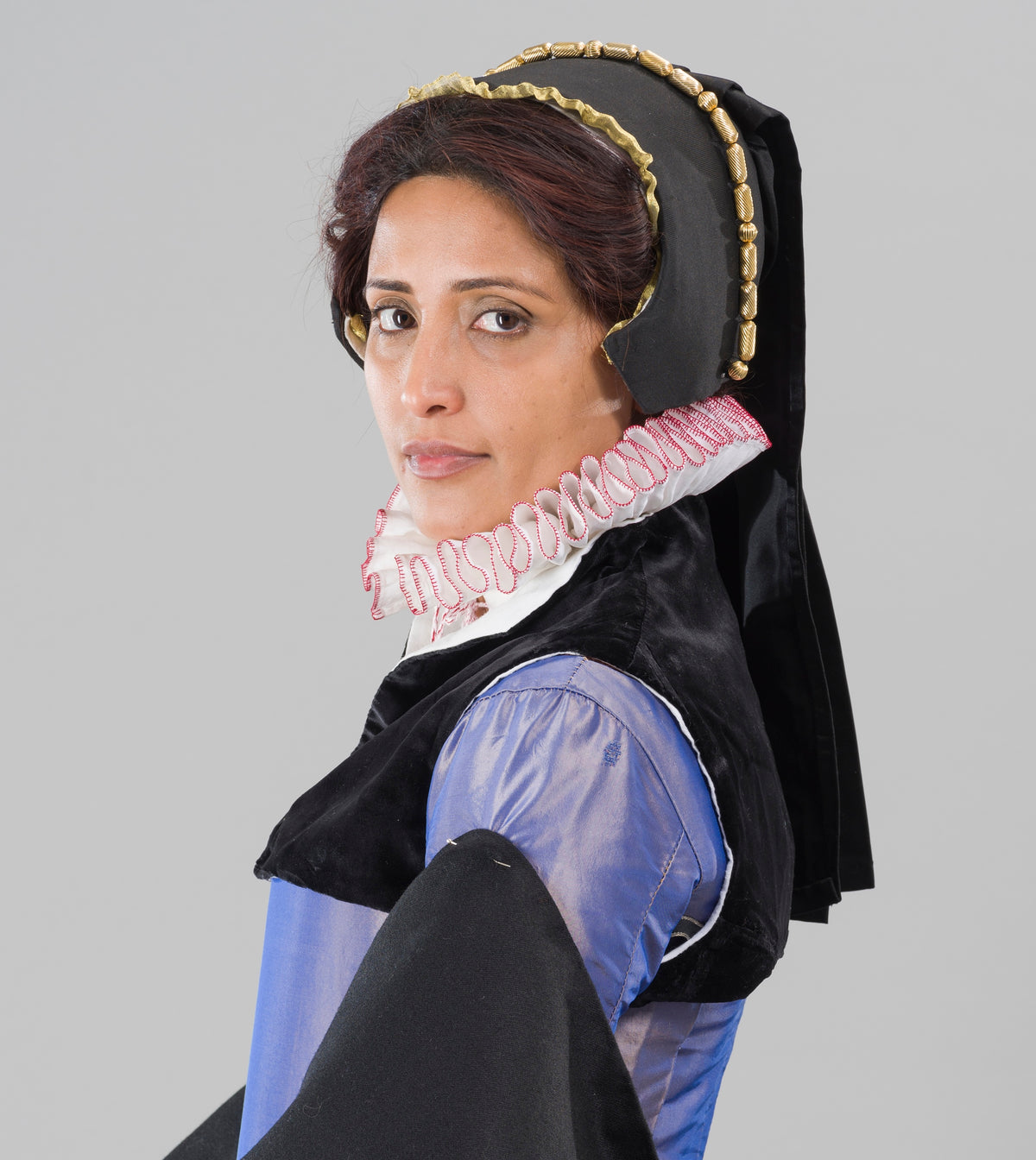 Finished garment - Tudor woman's black silk velvet partlet