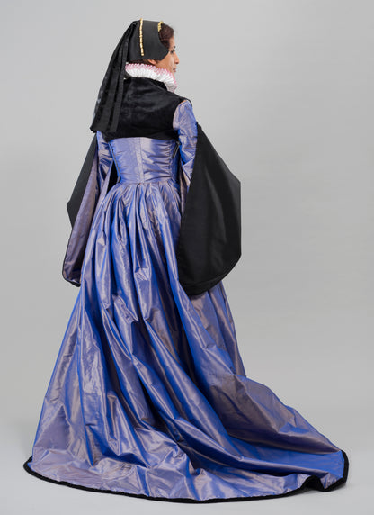 Finished garment - Violet 'changeable' silk taffeta French gown as featured in The Typical Tudor