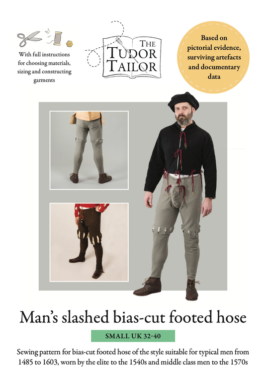 Pattern for Tudor man's slashed bias-cut footed hose