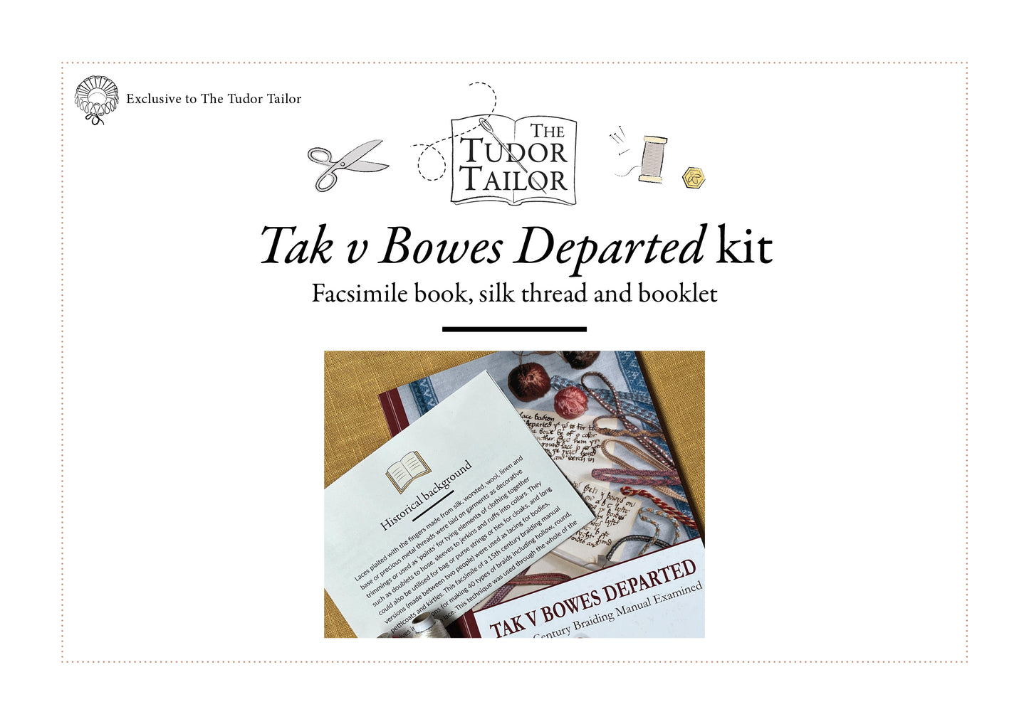 Kit for Tudor braid & cord making - Tak V Bowes Departed book & silk threads
