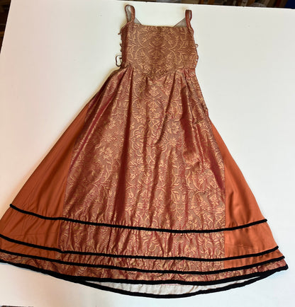 Finished garment - Tawny silk damask and worsted kirtle as featured in The Typical Tudor