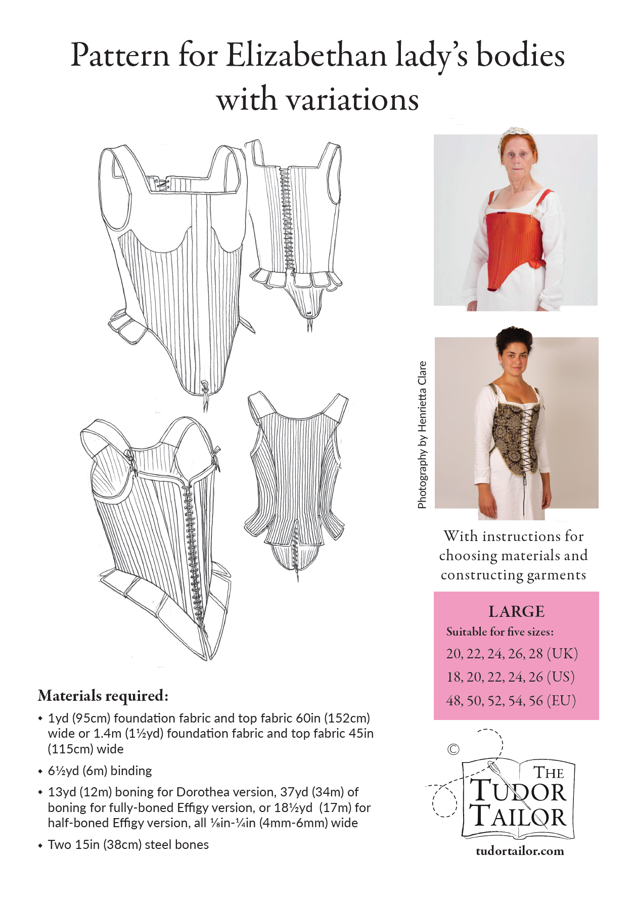 Combined offer: pattern for Elizabethan Lady's high-bodied gown PLUS pattern for Elizabethan lady's bodies with variations