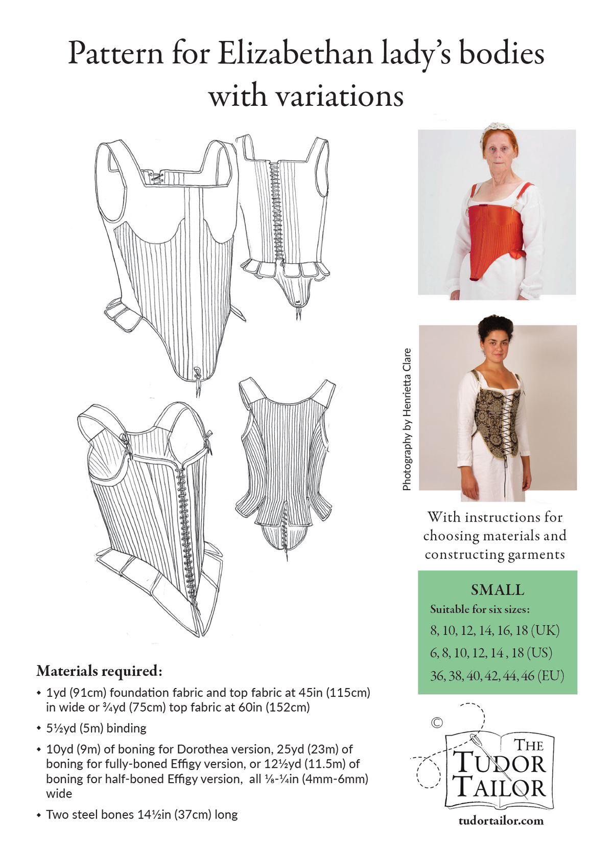 Combined offer: pattern for Elizabethan Lady's high-bodied gown PLUS pattern for Elizabethan lady's bodies with variations