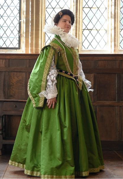 Pattern for Elizabethan Lady's high-bodied gown with hanging Spanish sleeves