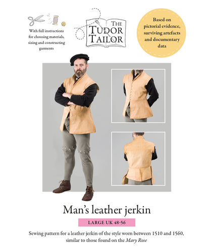 Pattern for Tudor man's leather jerkin, Tudor Tailor exclusive