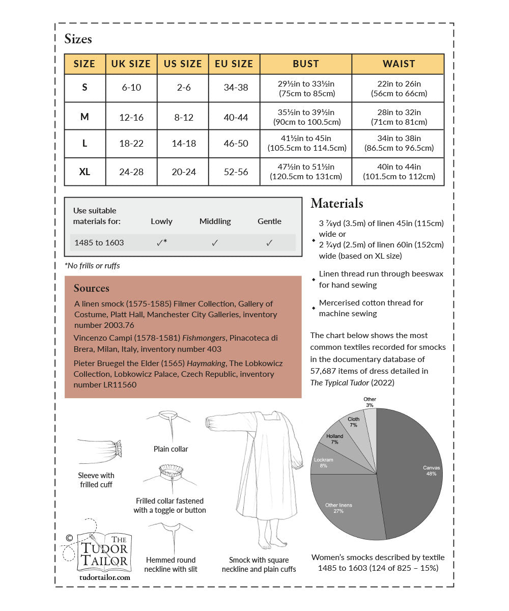Pattern for Tudor woman's smock, nowadays called a chemise