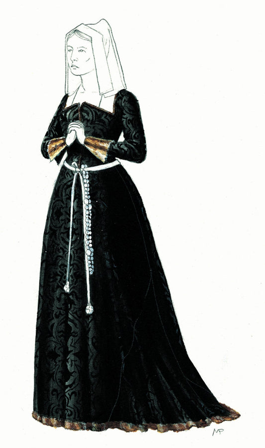 Painting of Margaret Mulshoo by Michael Perry, commissioned for The Queen's Servants, Tudor Tailor exclusive