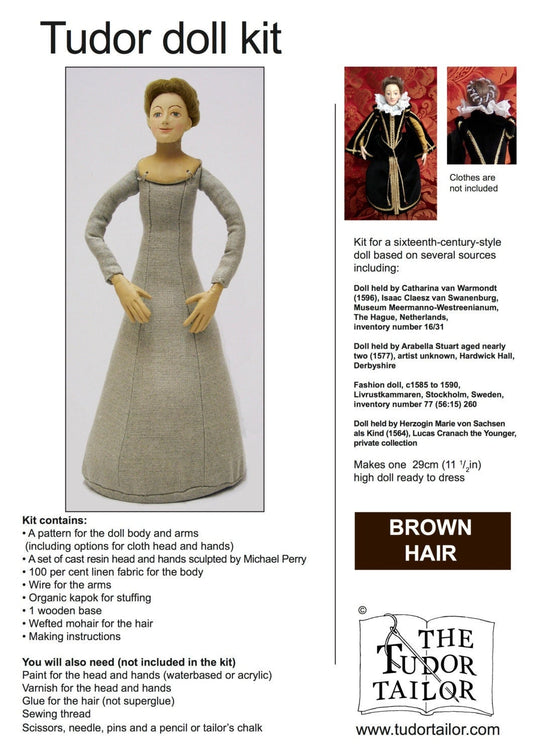 Kit for a Tudor style woman doll with brunette or brown hair