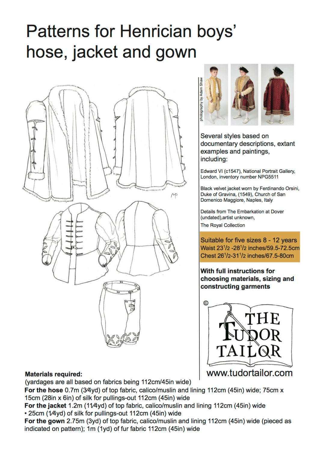 Pattern for Henrician boy's hose, jacket & gown