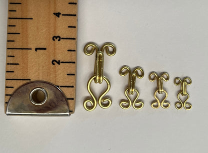 Set of 6 hand made replica Tudor hooks and eyes for Renaissance or Elizabethan reenactment or fancy dress, available in 4 sizes