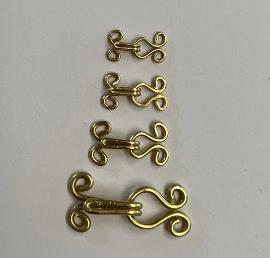 Set of 6 hand made replica Tudor hooks and eyes for Renaissance or Elizabethan reenactment or fancy dress, available in 4 sizes